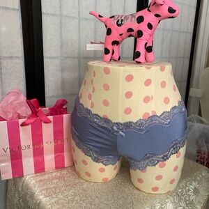 Victoria’s Secret NWT 2014 Wom M Periwinkle-Gray Satin/Lace panties Strappy Back